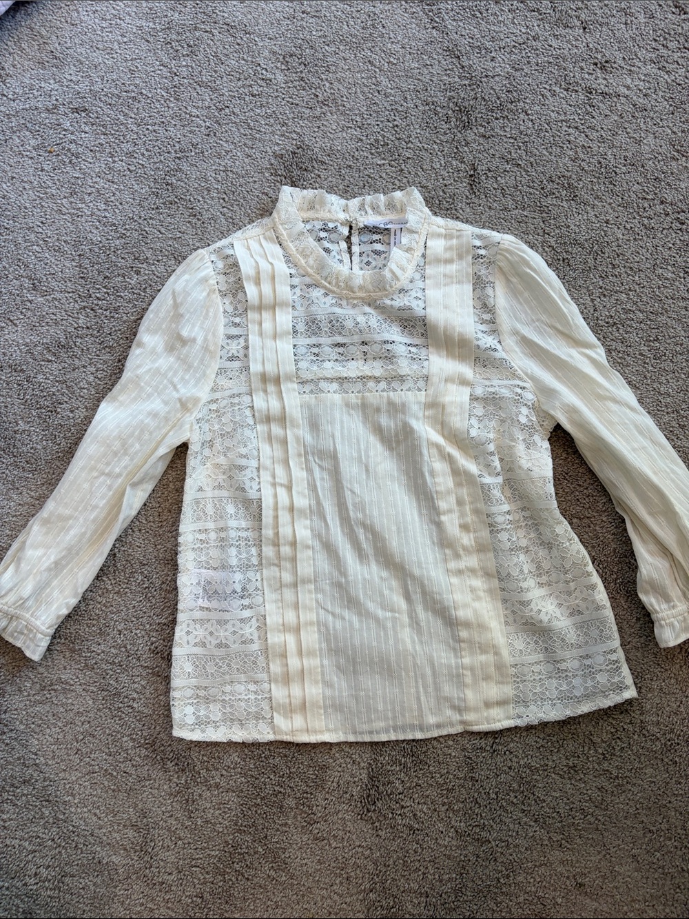 BCBGeneration Ivory Lace Pintuck High-Neck Blouse